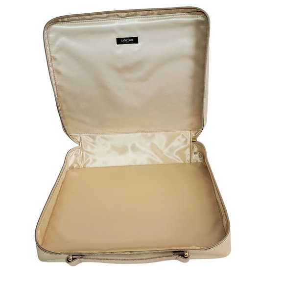 Lancome Case Cosmetic Makeup Travel Lingerie Zip Carry Handle Glam Glitz Gold - Picture 7 of 7